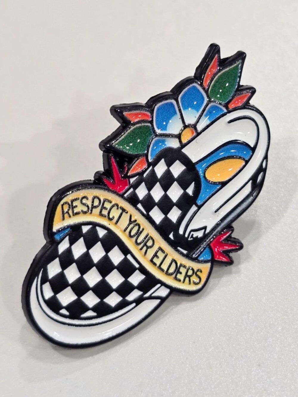 Artisan Respect Your Elders Enamel Pin Checkerboard Slip On Shoe Skate Badge OS